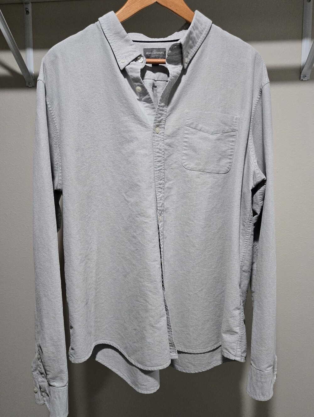 LL Bean Signature Shirt Mens XXL Slim Fit Heavyweight 100% Cotton Button Up Gray